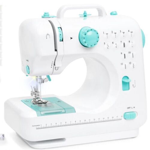 BCP Grey & White, 6V Portable Foot Pedal Sewing Machine w/ 12 Stitch Patterns - Lot 184