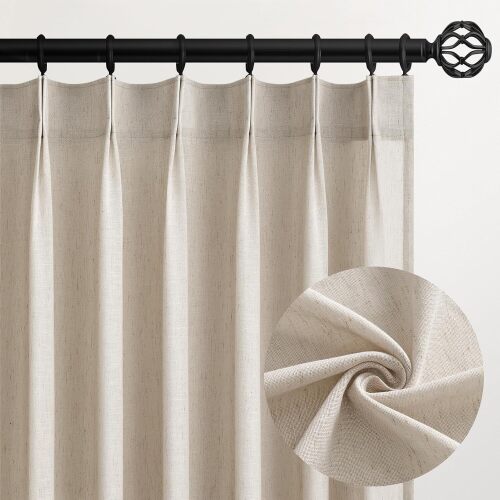 Pinch Pleated 94 Inch Curtains 2 Panels for Living Room,Light Brown Linen Curtains 94 Inches Long Pinch Pleat Drapes for Track System Light Filtering Semi Sheer Curtains for Dining Bedroom Office - Lot 7610