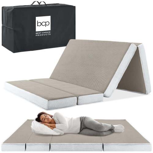 Folding Portable Taupe Mattress Topper w/ Plush Foam - 4in - Lot 7616