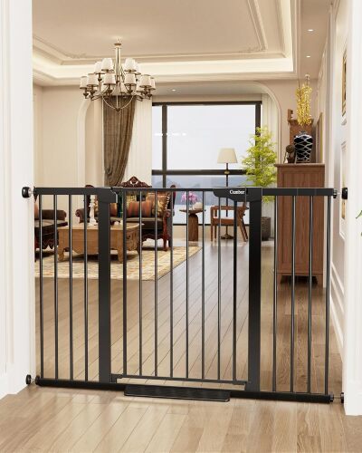 Cumbor 36" Extra Tall Baby Gate for Stairs, 29.7-54.2" Extra Wide Dog Gate for Doorways Hallways, Pressure Mounted Child Gate for Wide Opening, Auto Close Personal Safety for Babies and Pets, Black - Lot 7621