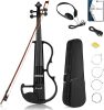 Vangoa Electric Violin Full Size 4/4, Black Silent Electric Violin, Solid Wood Metallic Electric Fiddle with Ebony Fittings, Beginner Kit for Adults Teens - Thumbnail 1