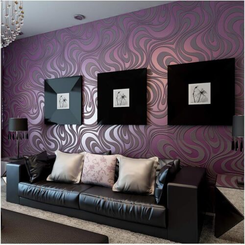 Modern Abstract Curve 3D Wallpaper Roll Mural Papel De Parede Flocking for Striped Purple Color Qh-Wallpaper - Lot 7657