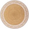 Premium Natural Jute Braided Area Rug, 4-feet Round, White Printed Border, Stain Resistance, Natural Handmade Rug for Entryways, Living Room, Dining Room, Bedroom, Farmhouse, Kitchen - Thumbnail 1