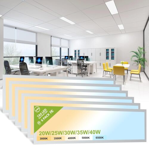 6 Pack 1x4 LED Flat Panel Light Surface Mount Drop Ceiling Light Fixture, 5200LM, 5CCT LED Drop Ceiling Office Light, 40W/35W/30W/25W/20W Selectable,6500K/5000K/4000K/3500K/3000K,Dimmable 0-10V,ETL - Lot 7698