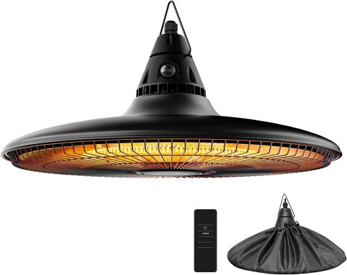 Hanging Heater, 1500W Outdoor Electric Patio Ceiling Heater with Remote Control, Infrared for Courtyard, Garage, Patio, Overheat & Tip-Over Protection, Waterproof - Lot 7706