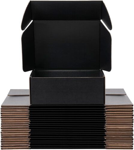Small Shipping Boxes 12x9x4 Inches – Black Corrugated Cardboard Boxes (20-Pack) for Mailing, Packing, Small Business & Gift Packaging - Recyclable & Sturdy - Lot 7707