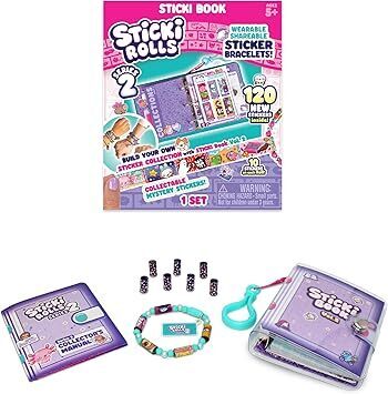 Sky Castle Sticki Rolls Sticki Book Series 2, Wearable & Shareable Sticker Bracelet, 120 Mini Stickers, Bracelet and Sticki Book, Assorted Colours and Styles - Lot 7726