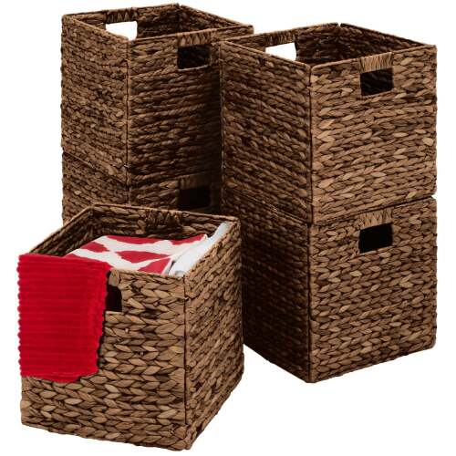 Set of 5 Collapsible Hyacinth Storage Baskets w/ Inserts - 12x12in - Lot 7727