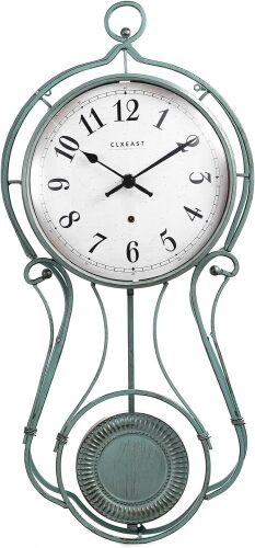 20 Inch Metal Pendulum Wall Clock Battery Operated,Large Schoolhouse Wall Clocks for Living Room Decor,Antique Aged Teal Green Finish,House Warming Gifts New Home - Lot 7730