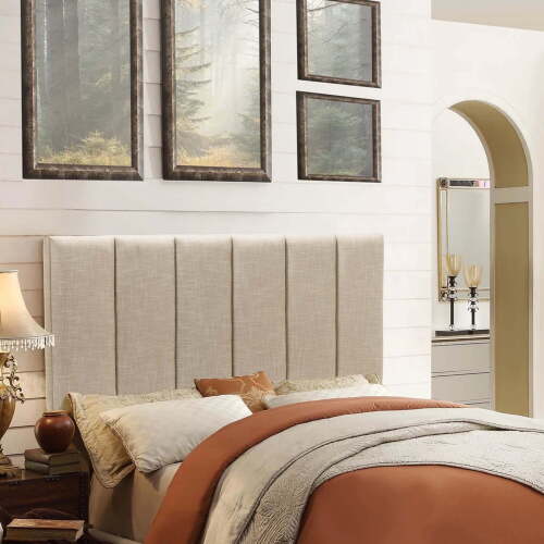 Upholstered Headboard King Foldable Headboard for King Bed Adjustable Height Oatmeal - Lot 7731