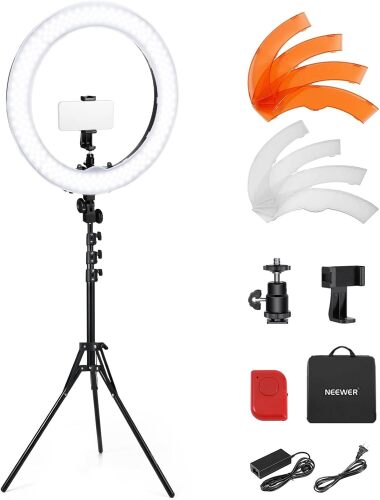 55W 18"/45cm Ring Light Kit [New Version], 5600K Dimmable LED Ringlight Tripod Stand Phone Holder for iPhone Selfie Makeup Lash Tattoo Studio Photo Video Recording Photography Lighting - Lot 7742