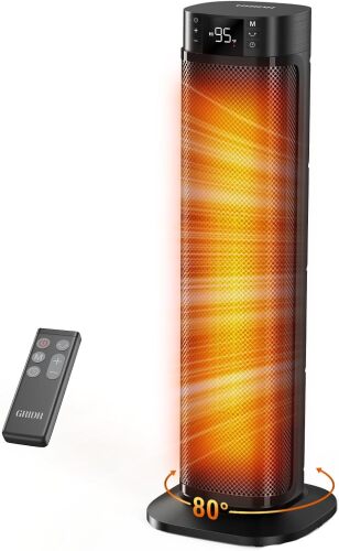 Space Heaters for Indoor Use, 24" Electric Space Heater, 1500W PTC Ceramic Heater for Office with Remote, Thermostat, 3 Modes, 35dB Quiet, 12H Timer Portable Heater for Bedroom Home Large Rooms - Lot 7760