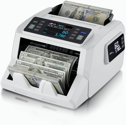 N71 Money Counter Machine Mixed Denomination, Dual-Display Mixed Denomination Value Counting Machine with UV/MG/IR/DD Counterfeit Detection, USD, EUR, MXN, GBP and CAD Business Money Counter - Lot 7772