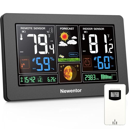 Weather Station Wireless Indoor Outdoor Thermometer, Color Display Digital Weather Thermometer with Atomic Clock, Barometric Pressure, Forecast Station with Adjustable Backlight - Lot 7777
