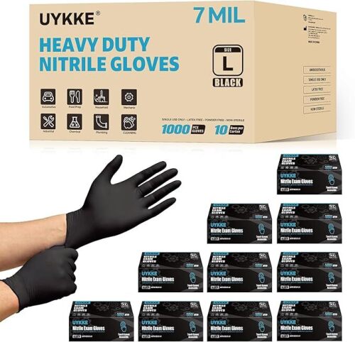 HEAVY DUTY 7 Mil Nitrile Black Gloves Disposable Latex Free Rubber Latex Cleaning Mechanic Food Prep Gloves 1000PCs - Lot 7785