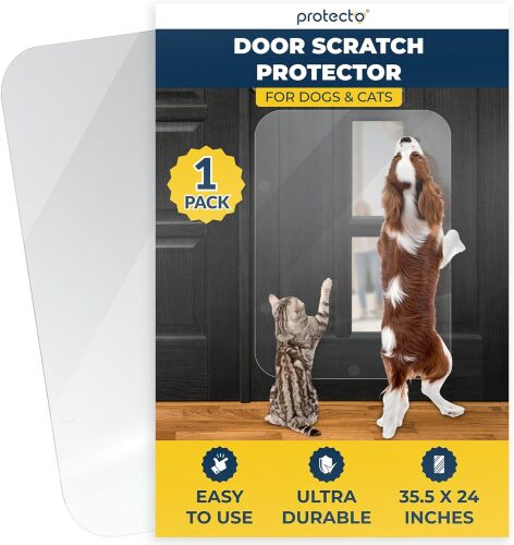 PROTECTO Heavy Duty Door Protector from Dog Scratching, 35 x 24” Clear Door Scratch Protector, Easy & Quick to Install on Window, Wall, Screen & Sliding Doors | Cat Scratch Guard for Indoors Outdoors - Lot 7826