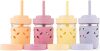 Kids + Toddler Glass Cups | The Original 8oz Glass Mason Jar with Sleeves + Lids | Silicone Straws + Stopper | Smoothie Cup | Food Storage | Spill Resistant | Dishwasher Safe | 4 Pack - Thumbnail 1