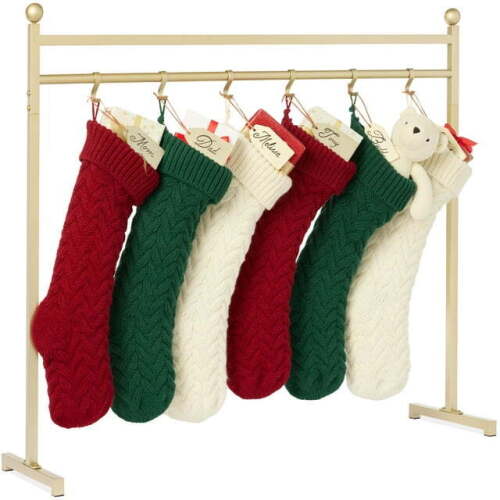 3ft Christmas Stocking Stand, Hanging Holiday Decor Display w/ Name Tags, Chalk Marker - Gold - Lot 7888