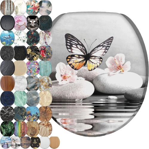 SANILO Wooden Toilet Seat with Soft Close [ROUND] - Decorative, Quiet & Slow Close Molded Wood Seat - With Strong Bumpers & Hinges - Adjustable Fit – Vanesa - Lot 7902