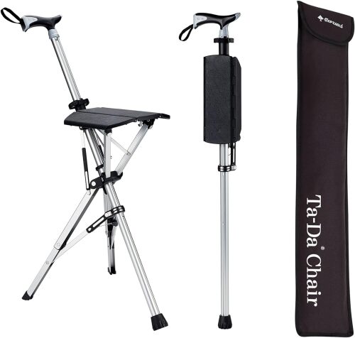 Ta-Da Chair, Portable Trekking Hiking Pole, Folding Walking Stick with Seat, Walking Cane with Chair, Foldable Chair, Lightweight Aluminum, Easy Carry and Storage, Anti-Slip - Lot 7907