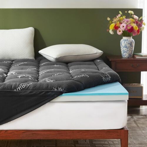 4 Inch Memory Foam Mattress Topper Queen,2-in-1 Dual Layer Design (2" Gel Memory Foam + 2" Plush Pillow Top Cover) Mattress Topper Medium-Firm,Pressure Relief & Back Pain Support - Lot 7909