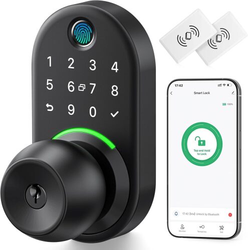 Keypad Smart Door Lock with Knob, Yamiry Keyless Entry Digital Lock with Handle, Fingerprint Electronic Knob for Front Door - Lot 7916