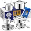 3 Ply Stainless Steel Pots and Pans Set | 10-Piece, Induction, Non-Toxic, Oven Safe | Best 18/8 Full Clad | Premium Kitchen Cooking, Professional Chef Quality - Thumbnail 1