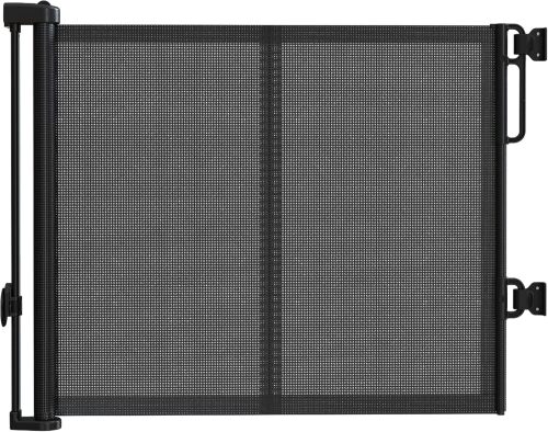 Upgraded 59'' Wide Retractable Baby Gates for Stairs with Reinforced Strip, Mesh Saftey Gate for Pets, Prevent Crawling Dog Gate fot Doorways, No Drilling, Indoor & Outdoor Use, 34'' Tall, Black - Lot 7925