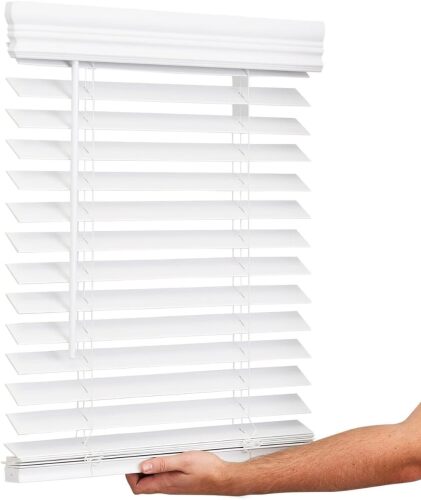 Lotus & Windoware Cordless, 2 Inch Faux Wood Blind, 34.5" Wide x 60" Long, Window Blinds, Blinds & Shades, Blinds for Indoor Windows, Embossed, Bright White - Lot 7932