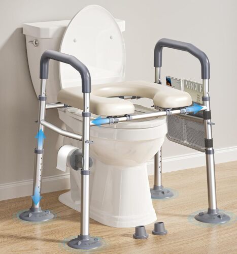 Raised Toilet Seat with Handles, Width & Height Adjustable Toilet Seat Risers for Seniors, Heavy Duty 400lbs Elevated Toilet Seat for Elderly, Pregnant, Handicap, Fit Any Toilet - Lot 7937