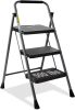 3 Step Ladder, GOLYTON Folding Step Stool with Anti-Slip Wide Pedal & Convenient Handgrip, 500lbs Capacity Steel Ladder for Household and Office, Grey - Thumbnail 1