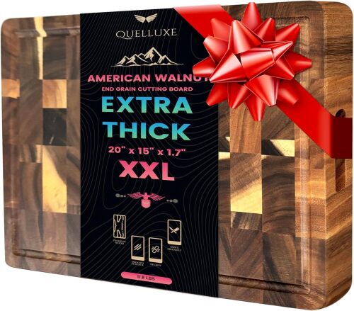 American Black Walnut Wood End Grain Cutting Board for Kitchen with Juice Groove, Heavy-Duty Butcher Block, Wooden Chopping Board, Charcuterie Boards - Lot 7949