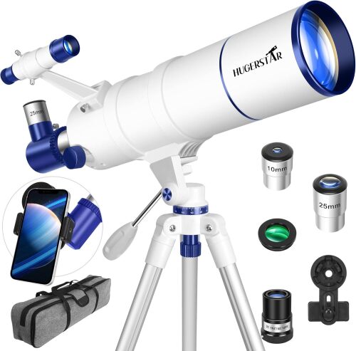 Refractor Telescope for Kids & Astronomy Beginners, Professional Telescopes with Tripod, Phone Adapter, Moon Filter, Carry Bag - Lot 7955