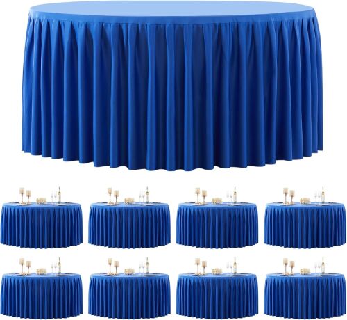 8 Pack Royal Blue Round Tablecloth 60 inch Stretch Spandex Fitted Table Cloth 5FT Round Banquet Tablecloths Wrinkle Free Table Cover Stitch Circle Tablecloth with Ruffle Skirt for Party Wedding - Lot 7956