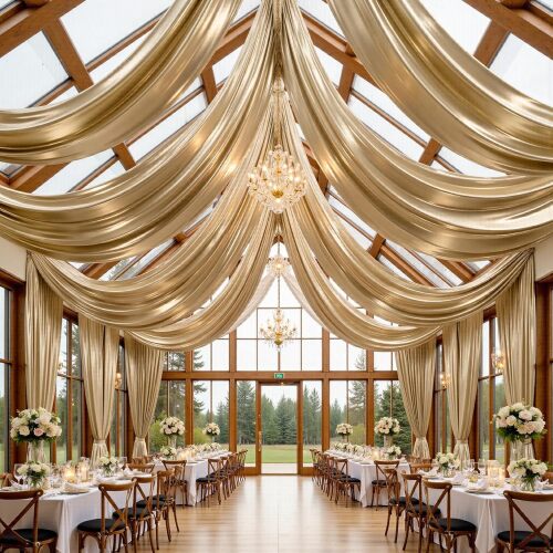 gogoparti 30x20FT Champagne Shimmer Backdrop Curtains for Weddings Parties - 6 Panels of Extra Long 5x20FT Drapes, Includes Dual Pole Pockets, Wrinkle-Free Fabric for Party, Tent Decoration - Lot 7957