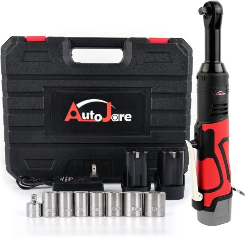 Extended 18V Cordless Electric Ratchet Wrench Set 3/8" Drive 450RPM 60 ft-lbs Power Ratchet Tool Kit with 1/4" Socket Adapter, 7pcs Socket, Charger and 2pcs 1.5Ah Lithium-Ion Batteries - Lot 7961