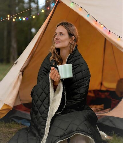 Battery Operated Heated Camping Blanket, 12V Portable Heated Cordless Blanket with 15000mAh Battery, Wearable Heating Throw Car Travel Blanket Indoor Outdoor - Lot 7965