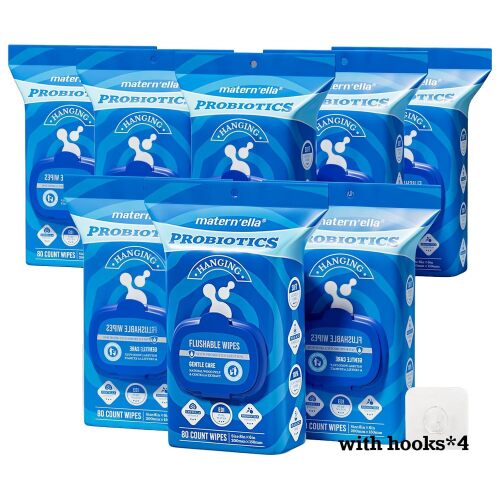 Hanging Flushable Wipes Unscented Extra Large Corner-Connected Wet Wipes Adult Plant Based Fibers with Probiotics Alcohol Free Sewer Safe Butt Wipe Travel 8 Packs of 80 Wipes - Lot 7976