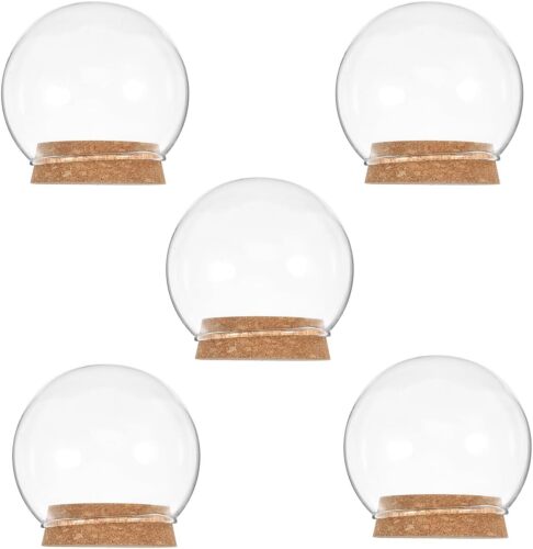 5 Pcs Glass Dome Cloche with Cork Base, 4-Inch Glass Display Dome for Preserved Flower & Snow Globe Kit, Clear Bell Jar Display Case for Candle, Collectibles & Micro Landscape - Lot 7980