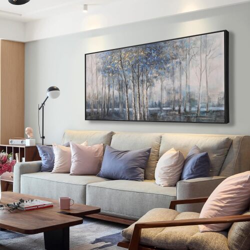 Framed Wall Art Scene Nature Decor Canvas Print Blue Embellishments Plant Grey Misty Forest Abstract Tree Painting Picture Artwork Framed Wall Decor For Living Room Bedroom Living Room And Apartment - Lot 7986