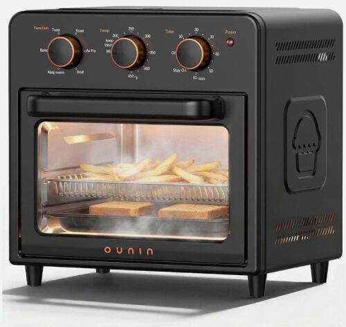 Air Fryer & Toaster Oven with Steam Infusion, 12L Compact, Countertop Friendly, Fast Preheat with Bake, Convection Bake, Grill, Broil and Warm Options, 60-Minute Timer, Stainless Steel - Lot 7987