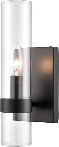 Modern Farmhouse Glass Cylinder Wall Sconce 1-Light Black Bathroom Vanity Lights Fixture - Lot 10164