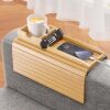 Bamboo Sofa Armrest Tray - Couch Arm Tray with Detachable Couch Cup Holder - 2 in 1 Anti-Slip Foldable Sofa Armchair Caddy Table for Drinks Cellphone TV Remote Snacks - Thumbnail 1