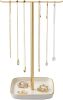 Jewelry Holder Stand with Ceramic Base: 12" Tall Necklace Organizer Rack, Tree Design Display Storage for Necklaces, Bracelets, Rings, Earrings, Aesthetic Room Décor for Girls and Women, Gold - Thumbnail 1