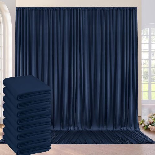 40ft×10ft Navy Blue Wrinkle Free Backdrop Curtains for Parties, 8 Panels 5×10ft Thick Silky Polyester Navy Photo Backdrop Drapes Curtains for Graduation Party Birthday Baby Shower Wedding Photography - Lot 8001