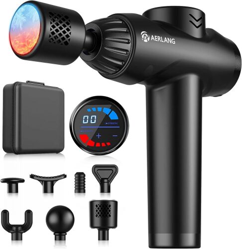 Massage Gun with Heat and Cold, Deep Tissue Massage Gun, Back and Neck Massager for Pain Relief, Muscle Percussion Massager, Handheld Messager with 7Heads&Silent - Lot 8007