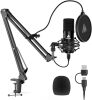 USB Microphone, 192KHZ/24Bit Plug & Play PC Computer Podcast Condenser Cardioid Metal Mic Kit with Professional Sound Chipset for Recording, Gaming, Singing, YouTube - Thumbnail 1