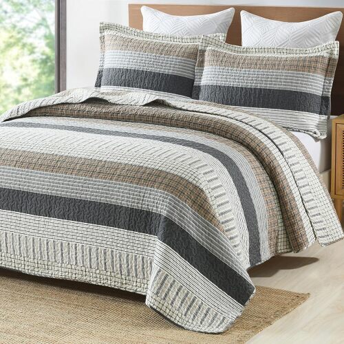 100% Cotton Quilt Set King Size, Patchwork King Quilt Bedding Set Bedspreads, Farmhouse Lightweight Comforter Reversible Quilt, Bed Spread for All Season, 3 Pieces - Lot 8049