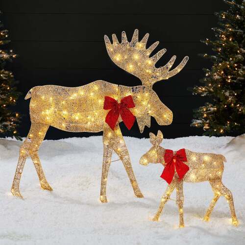 2-Piece Lighted 2D Christmas Moose Set Outdoor Decor w/ 125 LED Lights - 4ft - Lot 8039