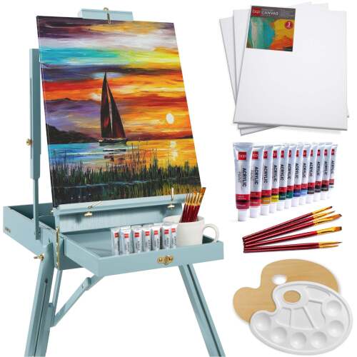 Portable Wooden French Easel w/ 32pc Beginners Kit - Lot 8087